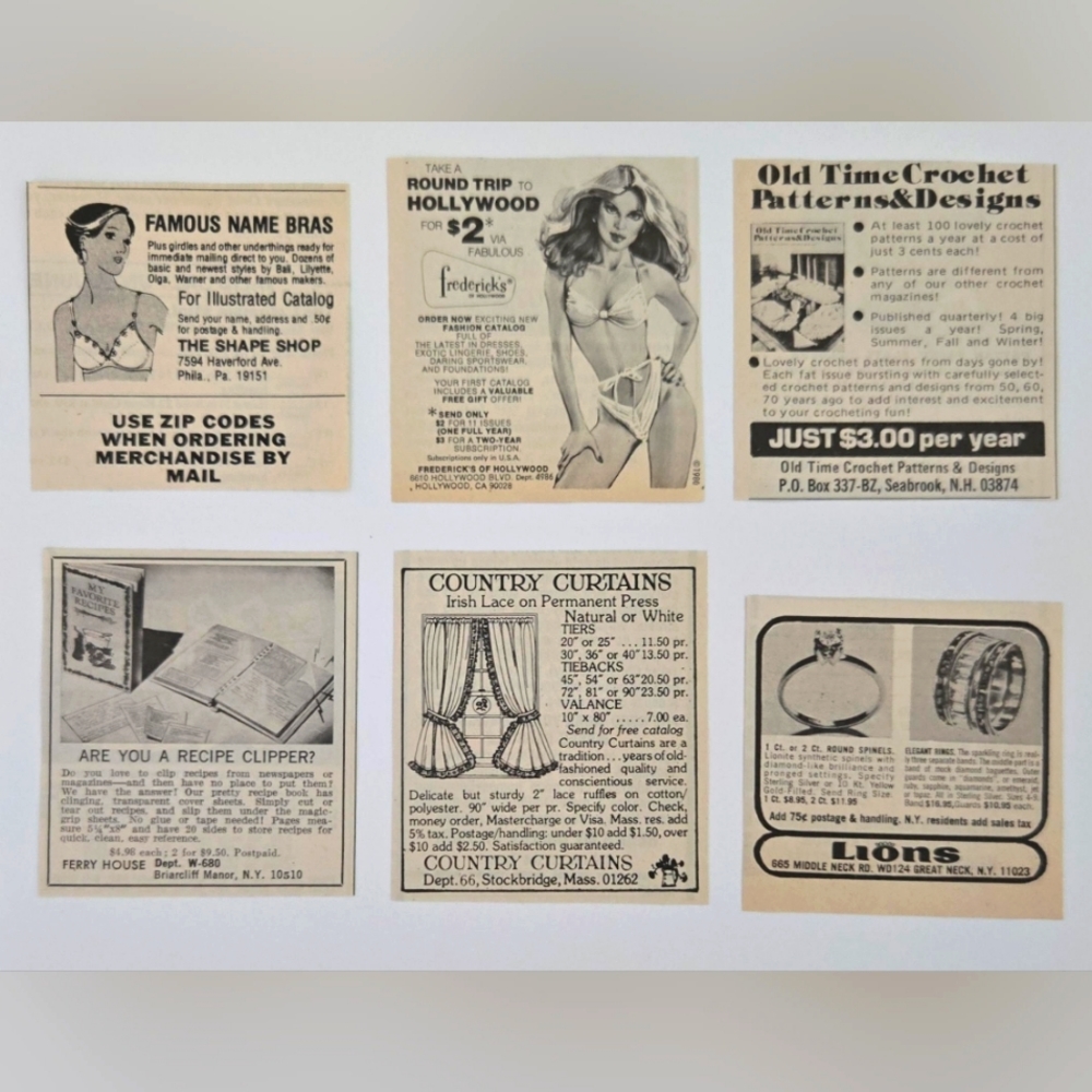 1980 Vintage Print Ads Lot of 6 Frederick Of Hollywood, Crochet, Bras, Jewelry